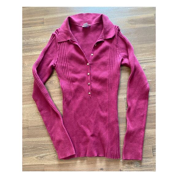 Sundance Sweaters - Sundance Catalog Cranberry Long Sleeve Collared Sweater Size M